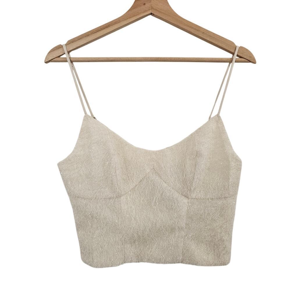 SHOWPO. Frida Strappy Fluffy Cami Crop Top in Cream Size 6